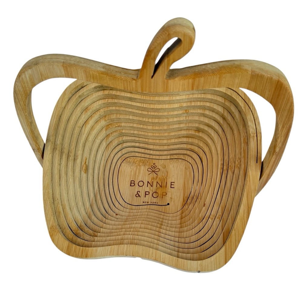 Williams Sonoma wood fruit basket tray apple collapsible basket